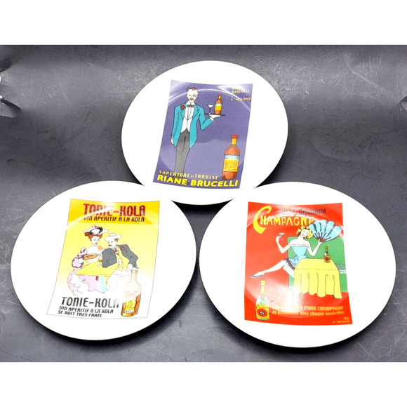 Godinger Dessert Snack Plates Vintage Posters Set of 3 Home Essentials 7.5" - Picture 1 of 8
